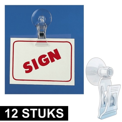 12x Doorzichtige ophangklemmen met zuignap -