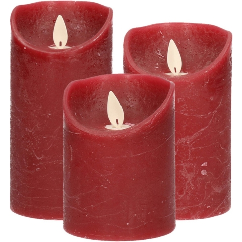 Set van 3x stuks Bordeaux rood LED kaarsen met bewegende vlam -