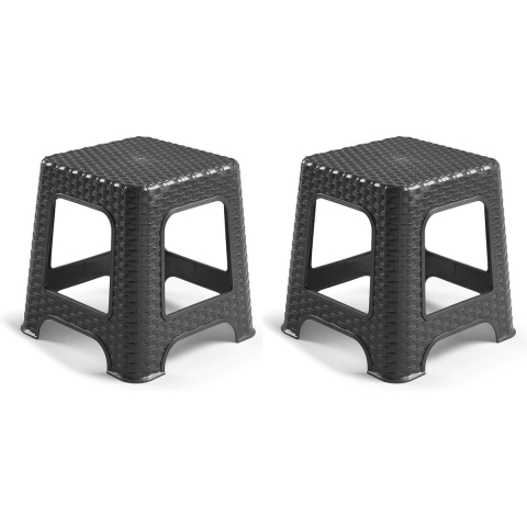 Set van 3x stuks keukenkrukje/opstapje zwart rotan 30 cm -