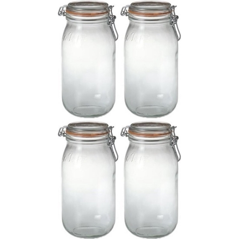 Voorraad/weckpot - 4x - transparant - glas - 25,2 x 8,5 cm - 2 L - Le Parfait -