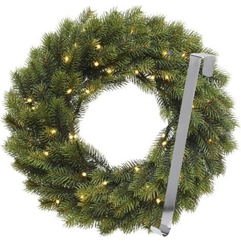 Kerstkrans 40 cm - groen met led - met zilveren hanger/ophanghaak - kerstversiering -