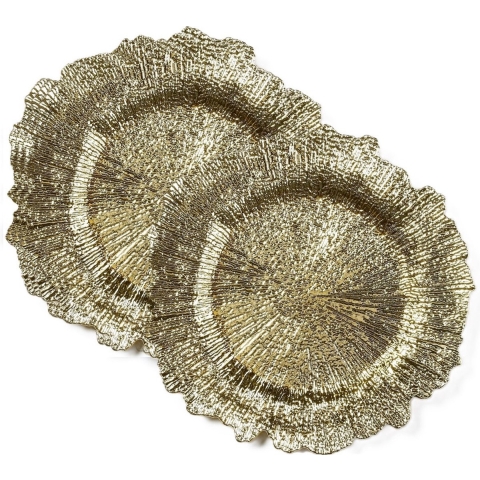 Diner/kerstdiner onderborden - 4x st - goud - D33 - kunststof - rond -