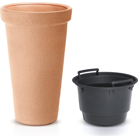 Prosperplast Plantenpot/bloempot Flower Tower - kunststof - terracotta - D40 x H60 cm - met binnenpo -