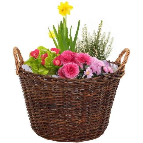 Mega Collections aardappelmand/plantenmand - Santa Fe - met handgreep - rotan - B52 x H33 cm -
