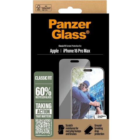 PanzerGlass Classic Fit 2876 Screenprotector (glas) Apple iPhone 16 Pro Max 1 stuk(s) Anti-vingerafdruk, Krasvast