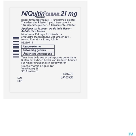 NiQuitin Clear 21 mg Stap 1 | 14 pleisters