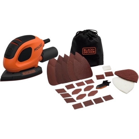 BLACK+DECKER BEW230BCA 55W Mouse schuurmachine | 10 accessoires | Softbag - BEW230BCA-QS