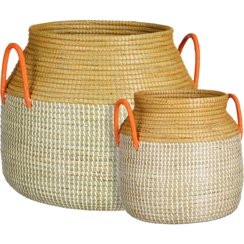 Mica Decorations Milou Opbergmand - Set van 2 - H43 xØ50 cm - Zeegras - Geel