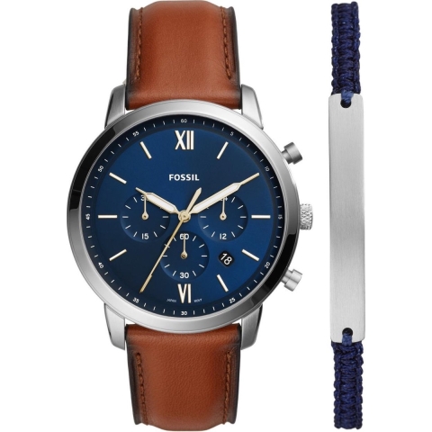 Fossil Neutra Chrono FS5708SET Herenhorloge Geschenkset 44 mm - Zilverkleurig