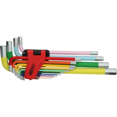 KS Tools - Innensechskant Extra Lange Winkelstiftschlssel-Satz - Kleurcode - Verchroomd - 14-delig