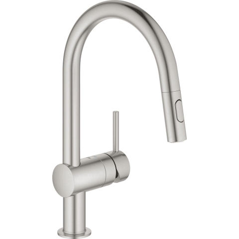 GROHE Minta keukenkraan - hoge draaibare C-uitloop - met uittrekbare handdouche - 2 straalstanden - RVS (supersteel) - 32321DC2