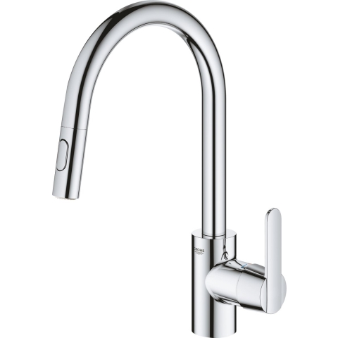 GROHE Get Keukenkraan - Hoge uitloop - 360° draaibereik - Met uittrekbare handdouche en 2 straalsoorten - Chroom