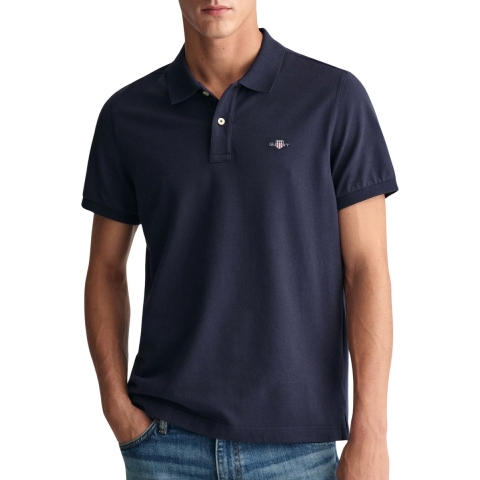 Gant Shield Pique Poloshirt Donkerblauw (navy) - Maat L - Heren