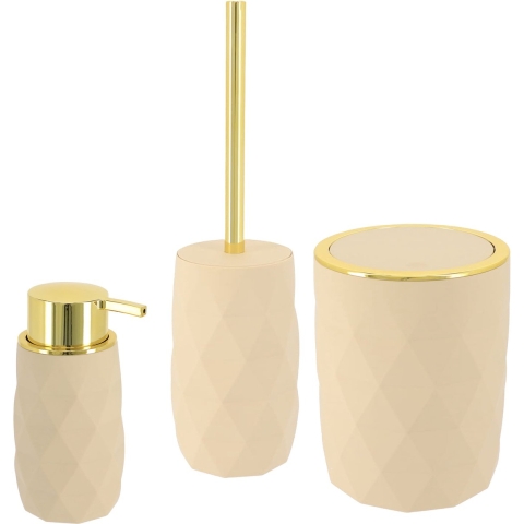 Toilet accessoire set - wc borstel/prullenbak en zeeppomp Diamond - beige - kunststof -