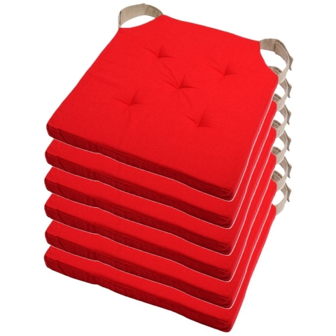 Stof Textile stoelkussen DUO - 6x - rood - 38 x 38 x 4 cm - klittenband sluiting -