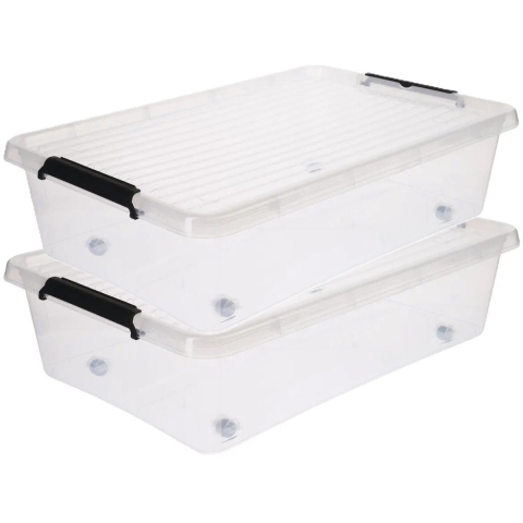 5Five opberg kist met deksel - 2x - Clip Box - 29 liter - 39 x 39 x 26 cm - kunststof - transparant -