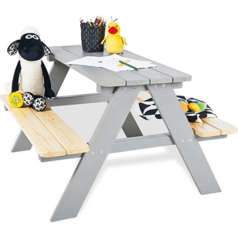 Houten kinderpicknicktafel 4 pers grijs Pinolino