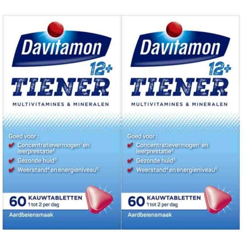 Gratis Verzending: 2x Davitamon Tiener 12+ Aardbei 60 kauwtabletten