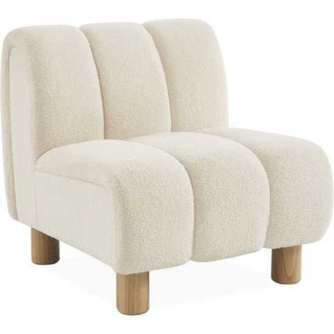 sweeek - Relaxfauteuil met afgeronde poten in hout en boucléstof