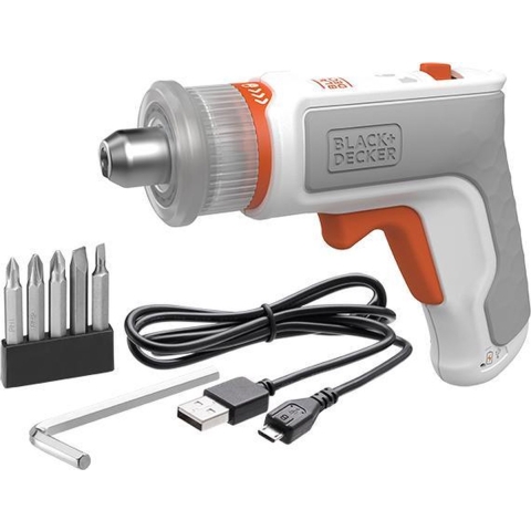 BLACK+DECKER BCRTA01 3.6V Montageschroevendraaier | USB laadkabel | 5x Schroefbits | 1x Hex key/inbussleutel - BCRTA01-XJ