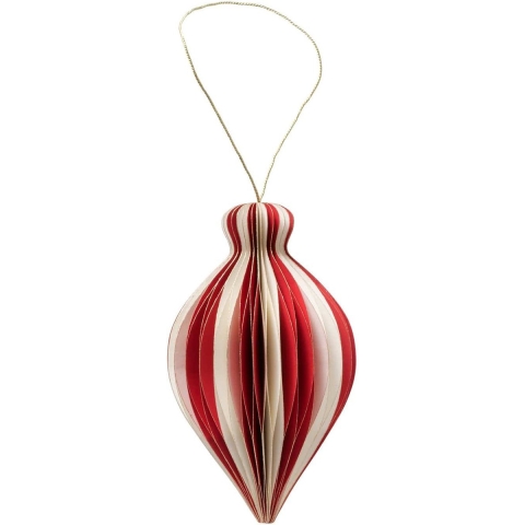 Kerstbal Yorki Papier Ovaal H12,5xØ7,8cm Mat Rood/wit
