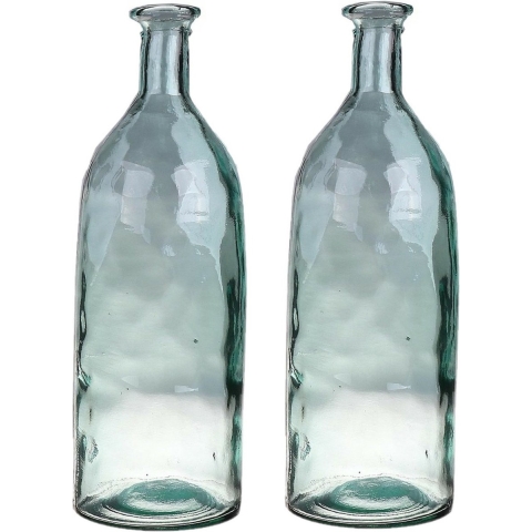 Bloemenvaas - 2x - helder - transparant gerecycled glas - D12 x H35 cm -
