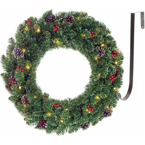 Kerstkrans met licht en versiering 45 cm incl. ophang haak ijzer -