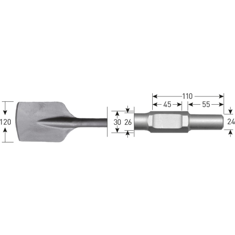 Rotec 6-kant Spadebeitel 120x400mm 6-kant ø30,0 / ø24x55mm - 2155220