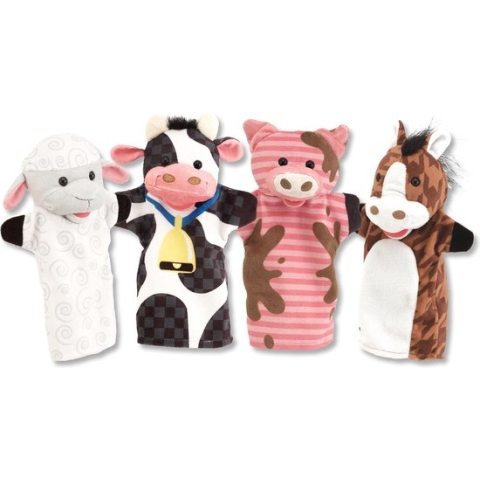 Melissa & Doug Boerderijvriendjes handpoppen (set van 4) - Koe, paard, schaap en varken