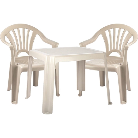 Kinderstoelen 2x met tafeltje set - buiten/binnen - beige - kunststof -