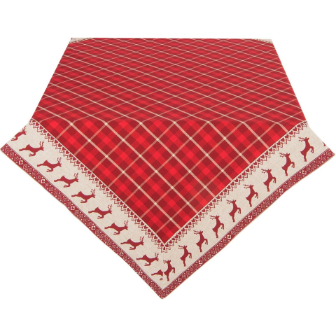 Clayre & Eef Vierkant Tafelkleed Kerst 150x150 cm Rood Beige Katoen