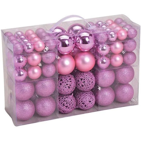 100x Kerstballen - roze - kunststof - 3/4/6 cm - mix -