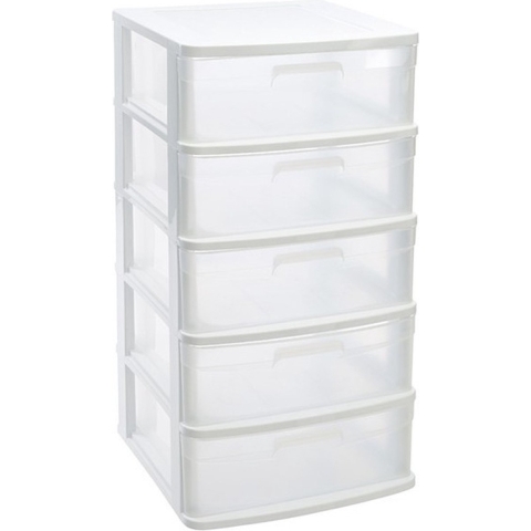 Ladeblok/bureau organizer met 5x lades wit/transparant L40 x B39 x H81 cm -