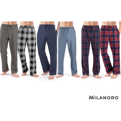 Milanoro - Set van 2 katoenen pyjamabroeken voor heren - Antraciet / Zwart-wit geruit - XL