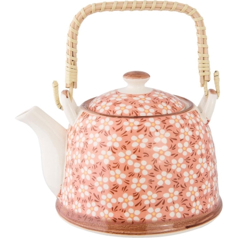 Clayre & Eef Theepot met Filter 700 ml Roze Keramiek Rond Bloemen