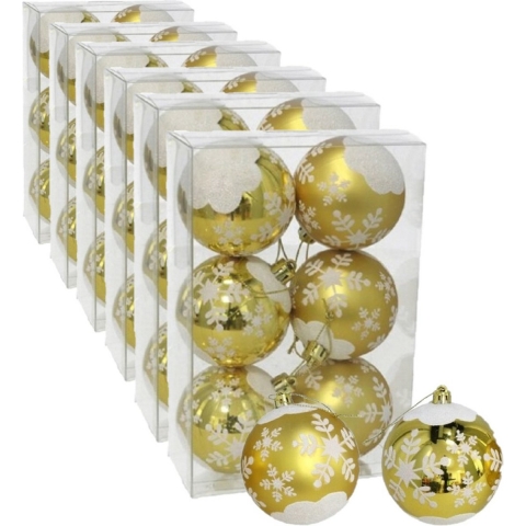 36x stuks gedecoreerde kerstballen goud kunststof 6 cm -