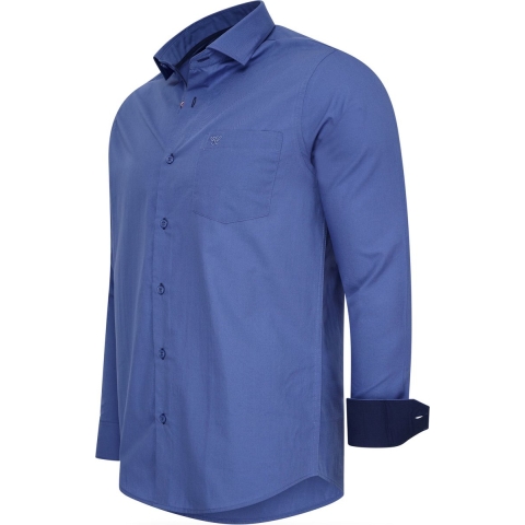 Cappuccino Italia - Heren Overhemden Overhemd Uni - Blauw - Maat L