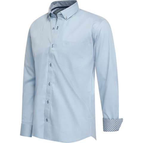 Cappuccino Italia - Heren Overhemden Stretch Overhemd Ancona - Blauw - Maat L
