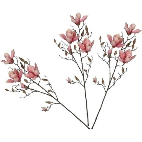 Mica Decorations Kunstbloem - 3x - magnolia beverboom - roze - 80 cm - kunsttak -