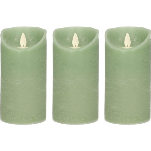 3x Jade groene LED kaarsen / stompkaarsen met bewegende vlam 15 cm -
