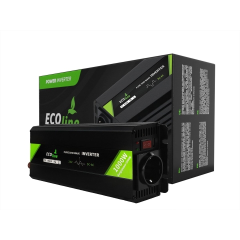 EcoLine - Omvormer 24V Naar 220V/230V - 1000w Vermogen - Zuivere sinus - Auto omvormer