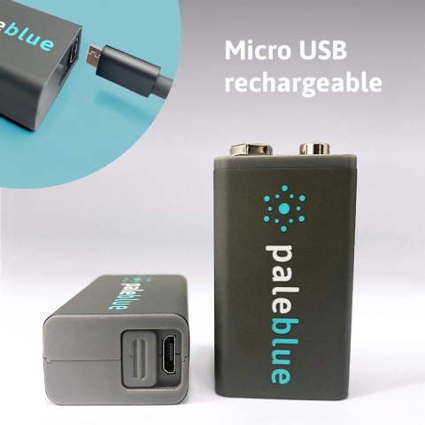 Pale Blue Li-Ion Rechargeable 9V Battery 2 pack of 9V with 2x1 charging cable