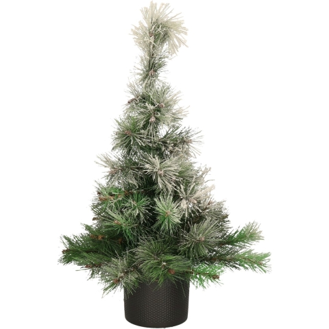 Kunst kerstboom/kunstboompje met sneeuw in donkergrijze pot 75 cm -