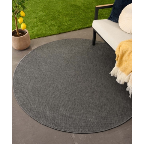 Tapeso Rond Buitenkleed effen - Flip grijs - 160 cm rond