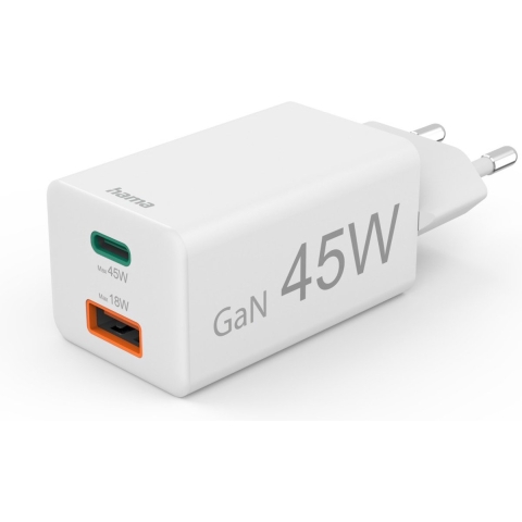 Hama Snellader 1x USB-C PD 1x USB-A QC 45W Wit