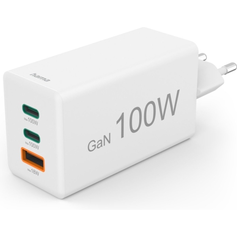 Hama Snellader 100W GaN 2x USB-C PD 1x USB-A QC Wit
