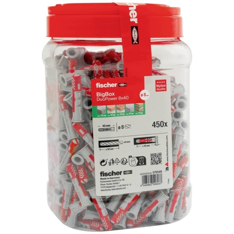 Fischer 570549 DuoPower Deuvelset 40 mm 8 mm 450 stuk(s)
