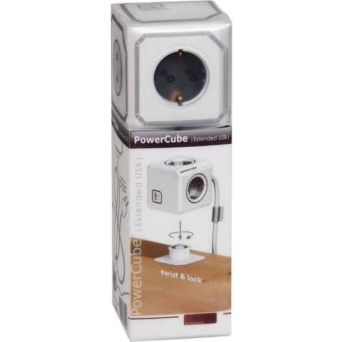 PowerCube met 4 contactpunten, 1.5m kabel en USB uitgang