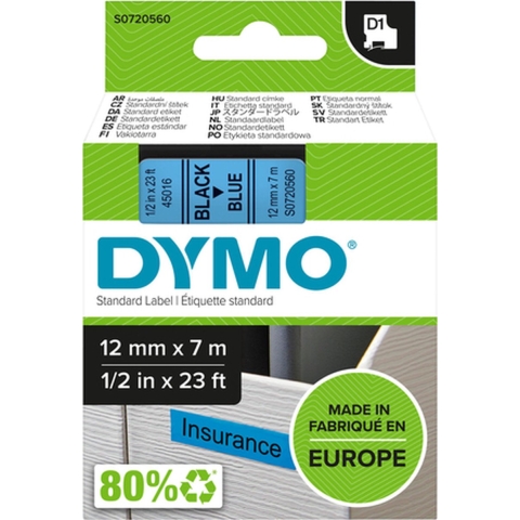 DYMO 45016 Labeltape Polyester Tapekleur: Blauw Tekstkleur: Zwart 12 mm 7 m