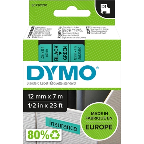 DYMO 45019 Labeltape Polyester Tapekleur: Groen Tekstkleur: Zwart 12 mm 7 m